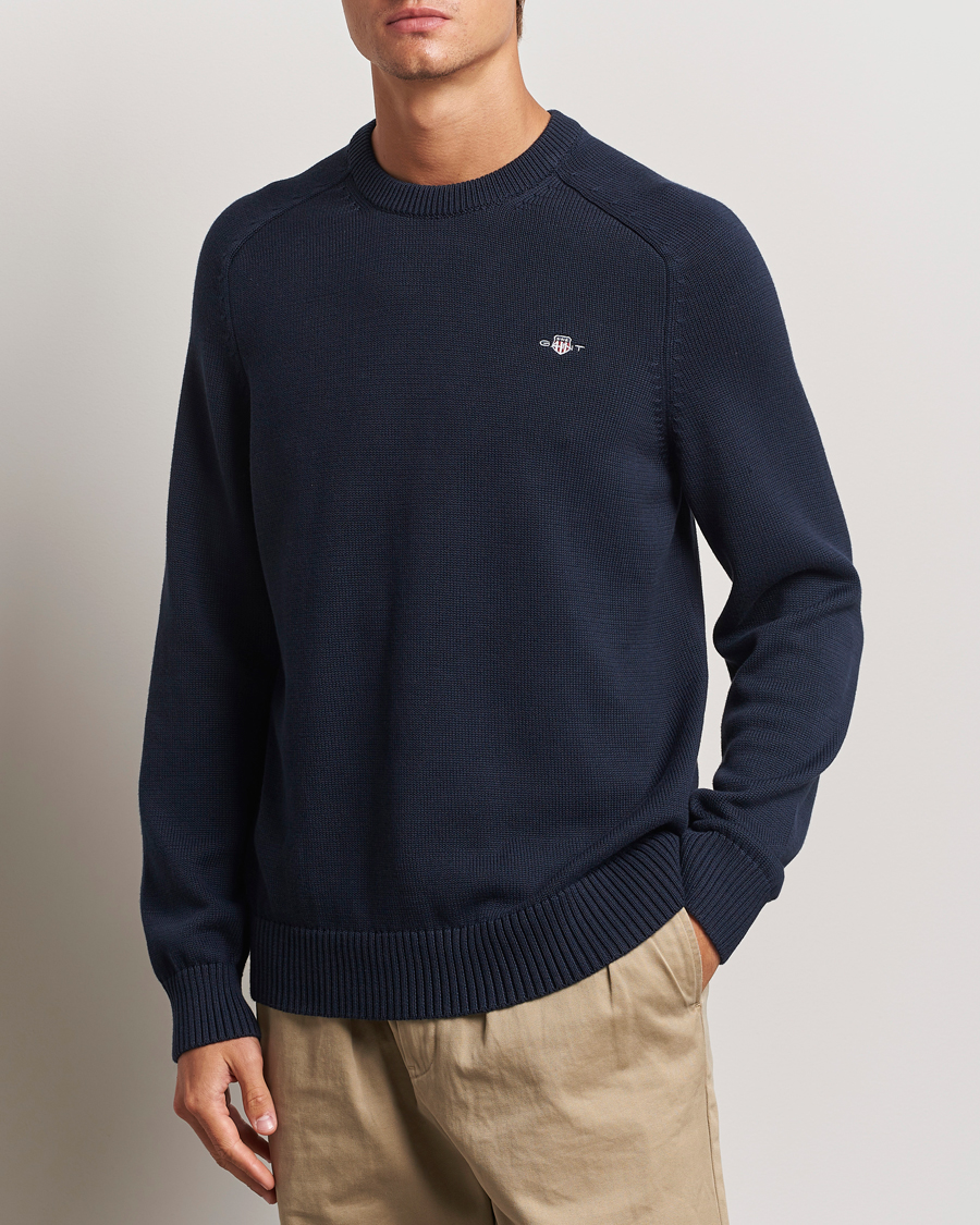 Homme | Pulls Et Tricots | GANT | Casual Cotton Saddle C-neck Evening Blue