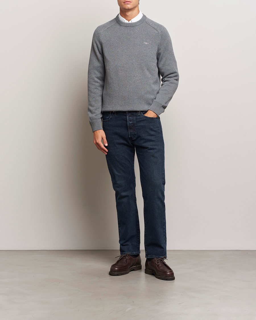 Homme | Pulls Et Tricots | GANT | Casual Cotton Saddle C-neck Dark Grey Melange