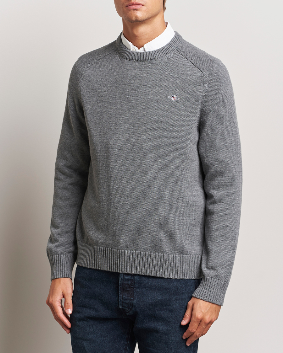 Homme | Pulls Et Tricots | GANT | Casual Cotton Saddle C-neck Dark Grey Melange
