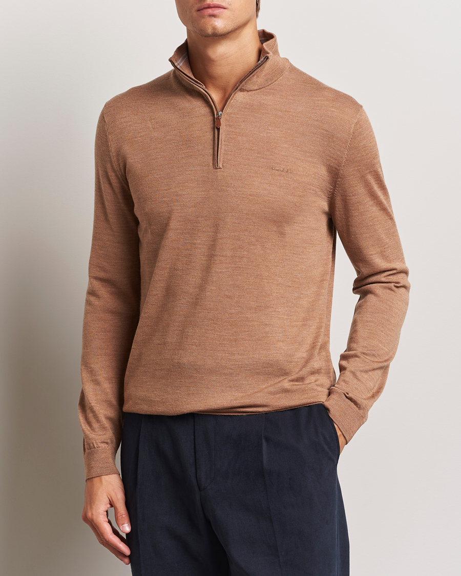 Homme | Pulls Et Tricots | GANT | Extrafine Merino Wool Half Zip Dk Sand Melange