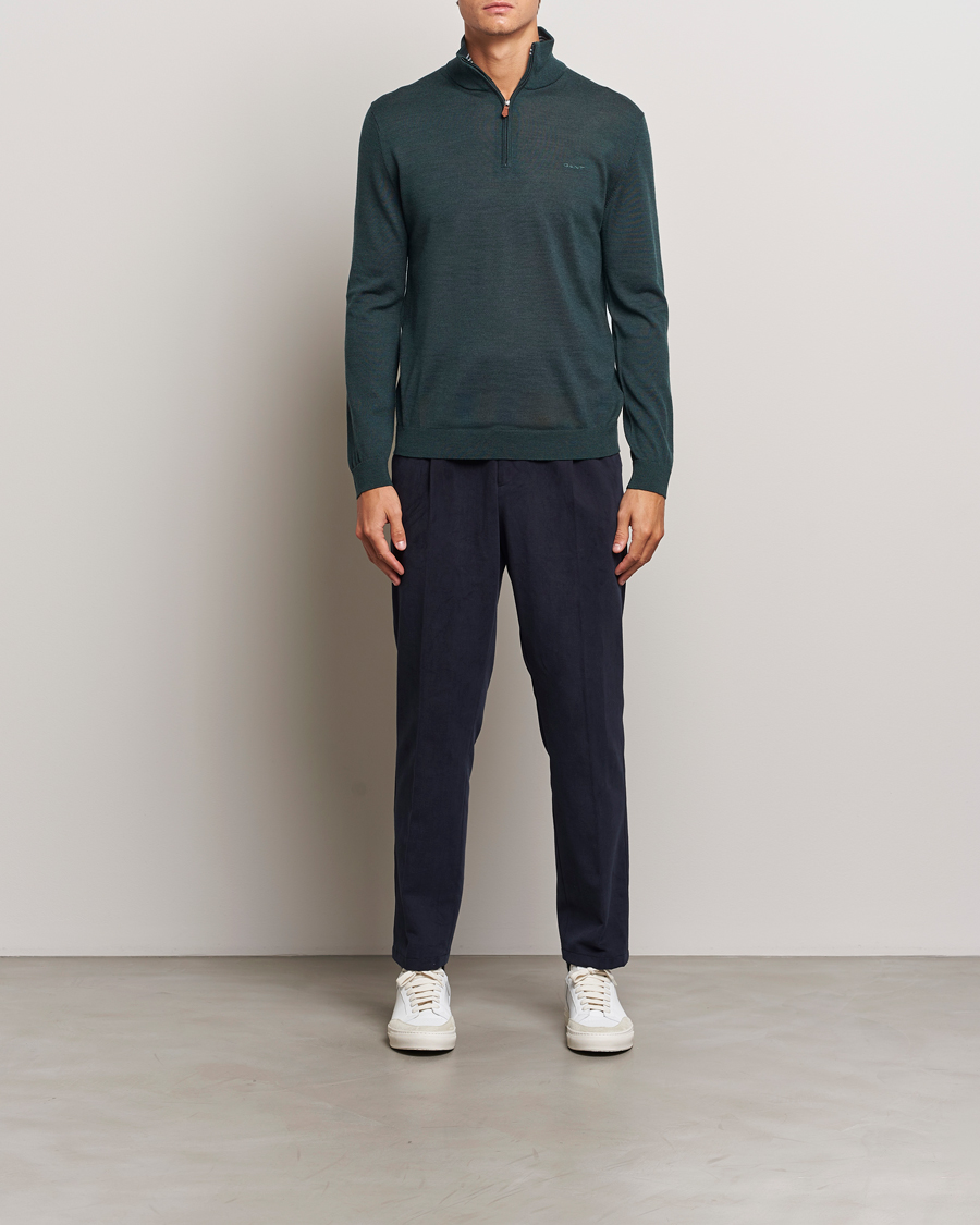 Homme | Pulls Et Tricots | GANT | Extrafine Merino Wool Half Zip Tartan Green