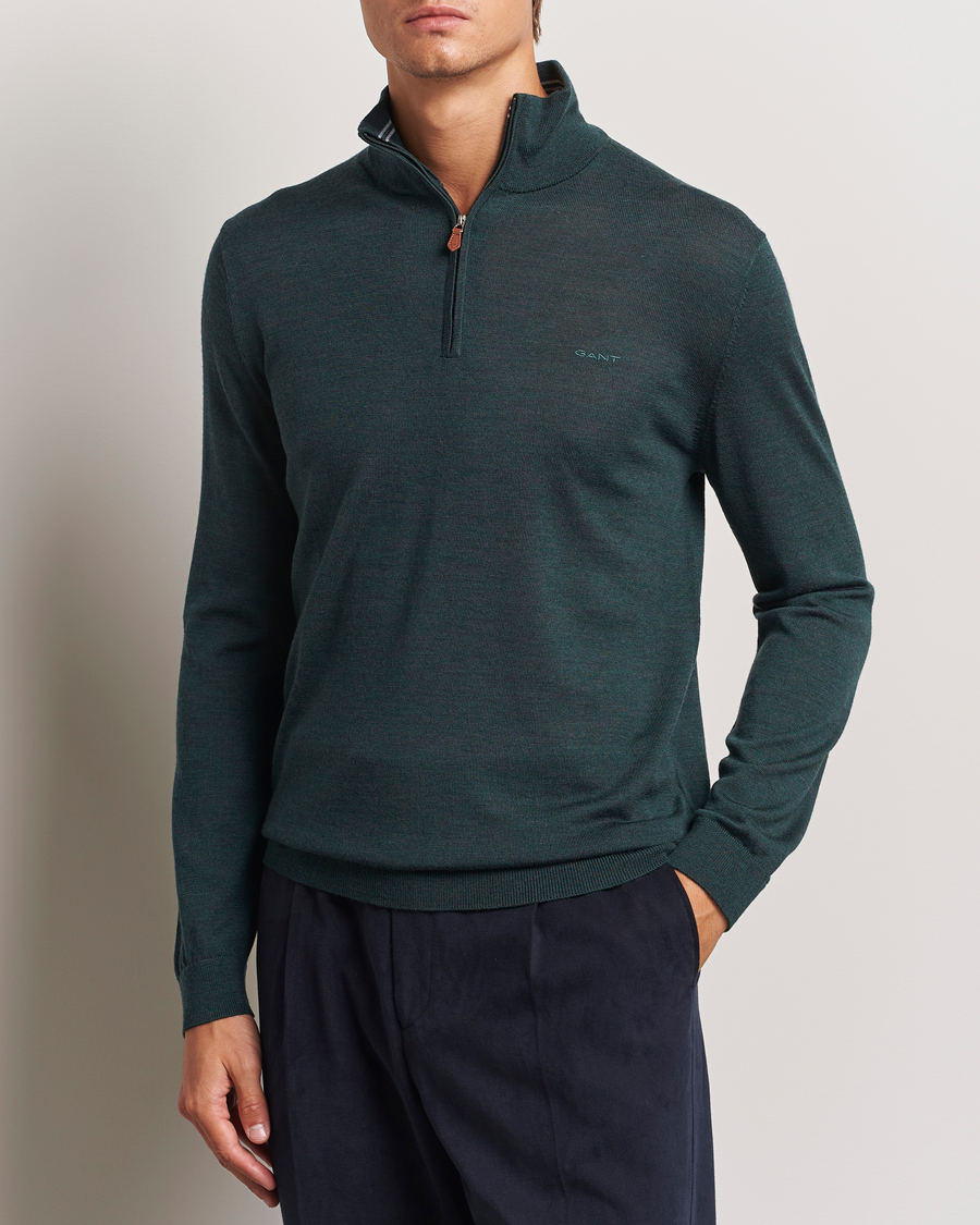 Homme | Pulls Et Tricots | GANT | Extrafine Merino Wool Half Zip Tartan Green