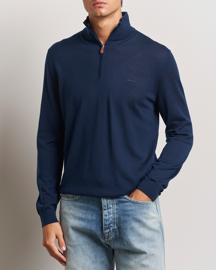 Homme | Pulls Et Tricots | GANT | Extrafine Merino Wool Half Zip Marine