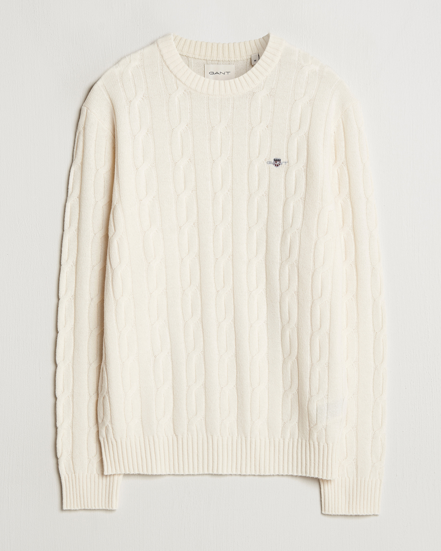 Homme | Pulls Et Tricots | GANT | Lambswool Cable C-Neck Cream