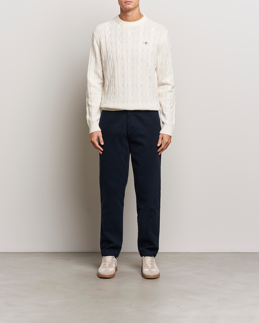 Homme | Pulls Et Tricots | GANT | Lambswool Cable C-Neck Cream
