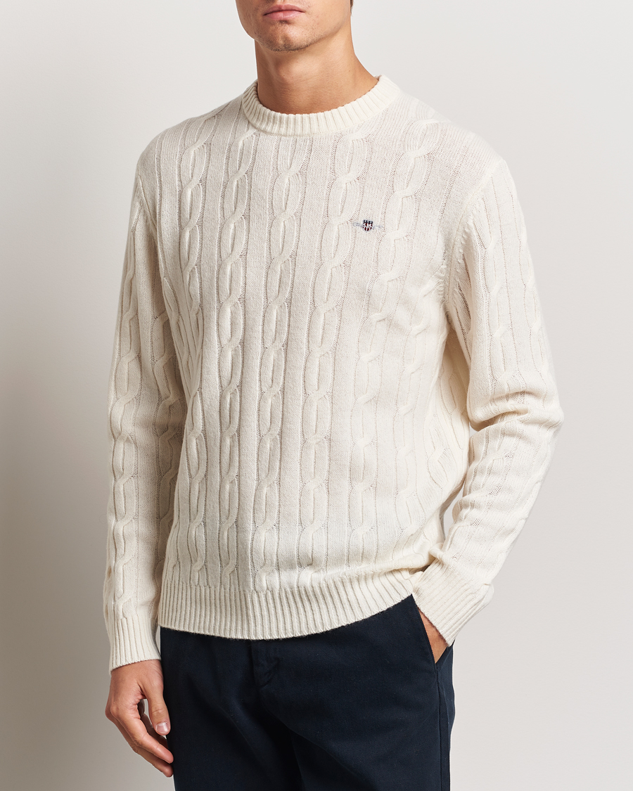 Homme | Pulls Et Tricots | GANT | Lambswool Cable C-Neck Cream