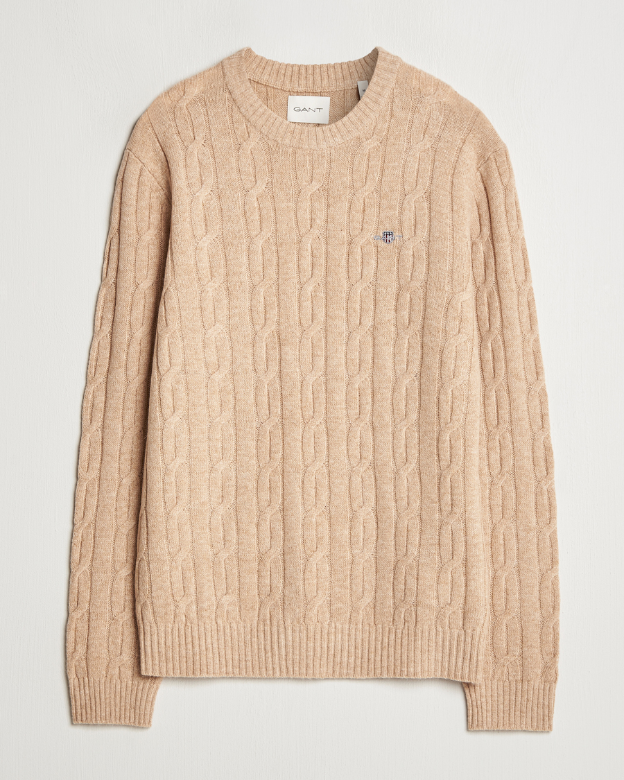 Homme | Pulls Et Tricots | GANT | Lambswool Cable C-Neck Khaki Melange