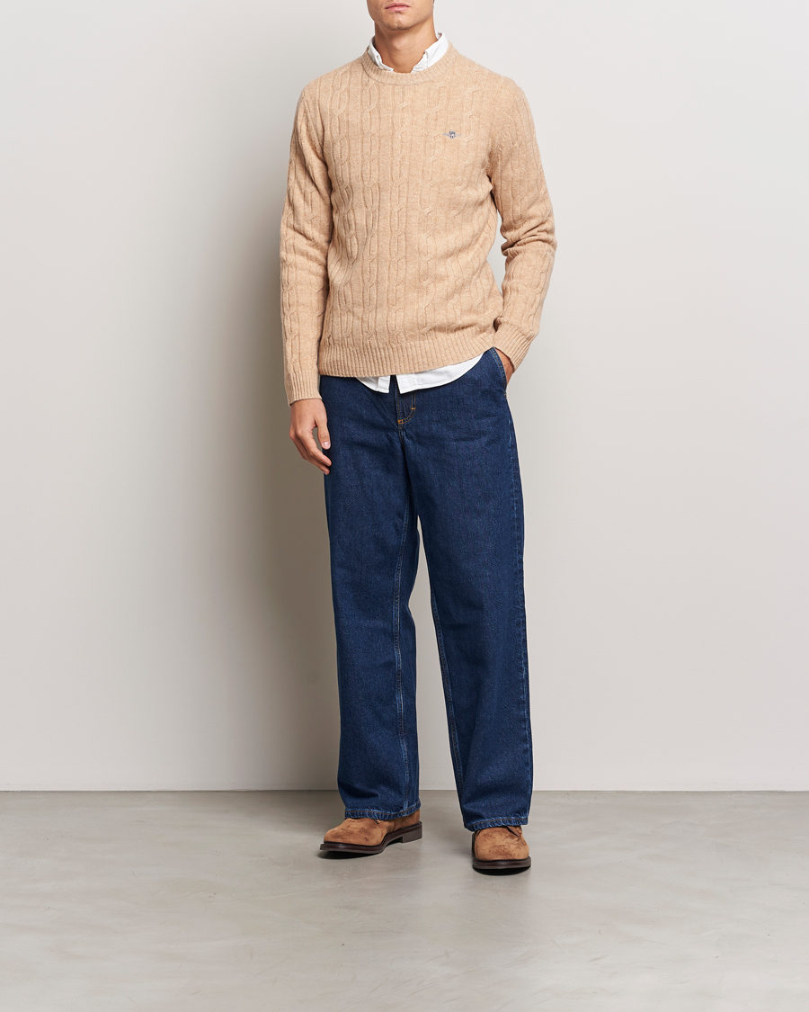 Homme | Pulls Et Tricots | GANT | Lambswool Cable C-Neck Khaki Melange