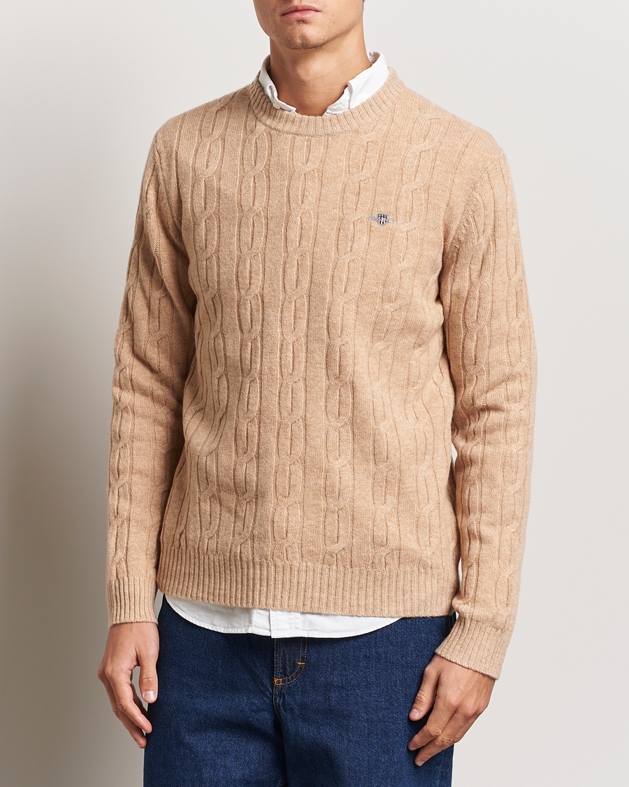 Homme | Pulls Et Tricots | GANT | Lambswool Cable C-Neck Khaki Melange