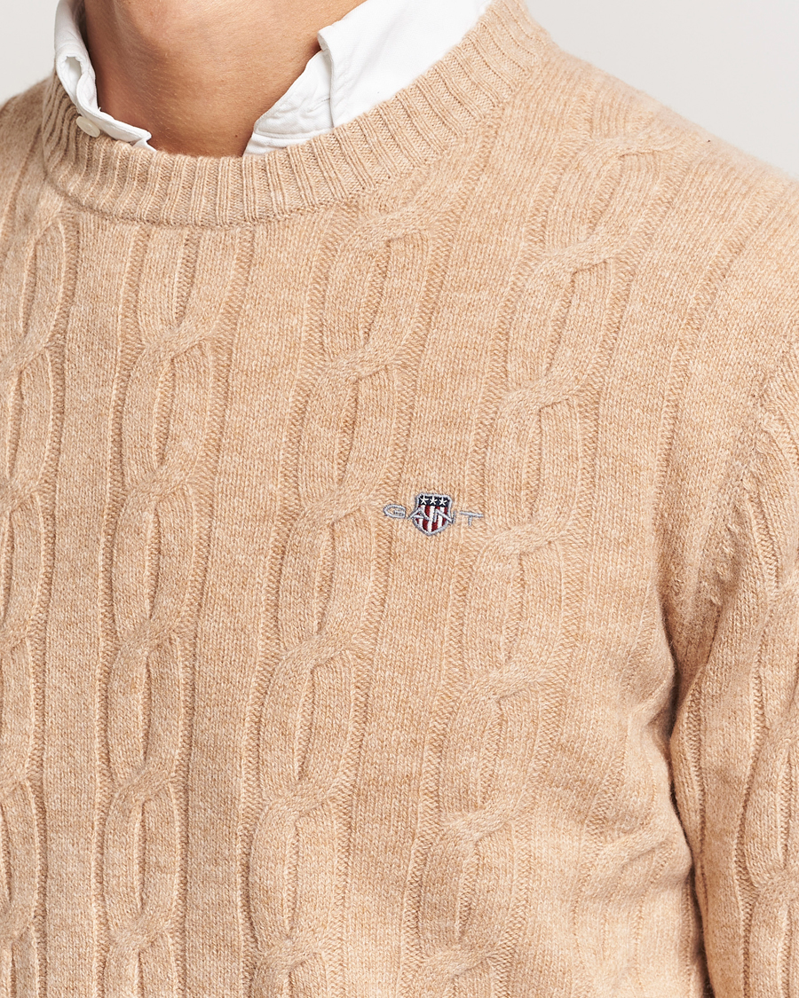 Homme | Pulls Et Tricots | GANT | Lambswool Cable C-Neck Khaki Melange