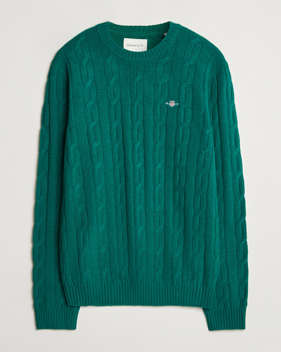 Homme | Pulls Et Tricots | GANT | Lambswool Cable C-Neck Deep Forest Green