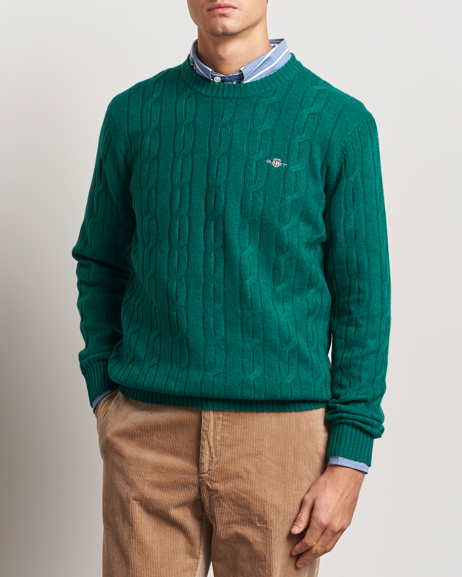 Homme | Pulls Et Tricots | GANT | Lambswool Cable C-Neck Deep Forest Green