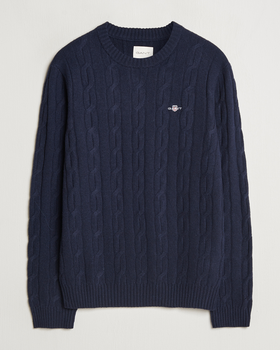 Homme | Pulls Et Tricots | GANT | Lambswool Cable C-Neck Evening Blue