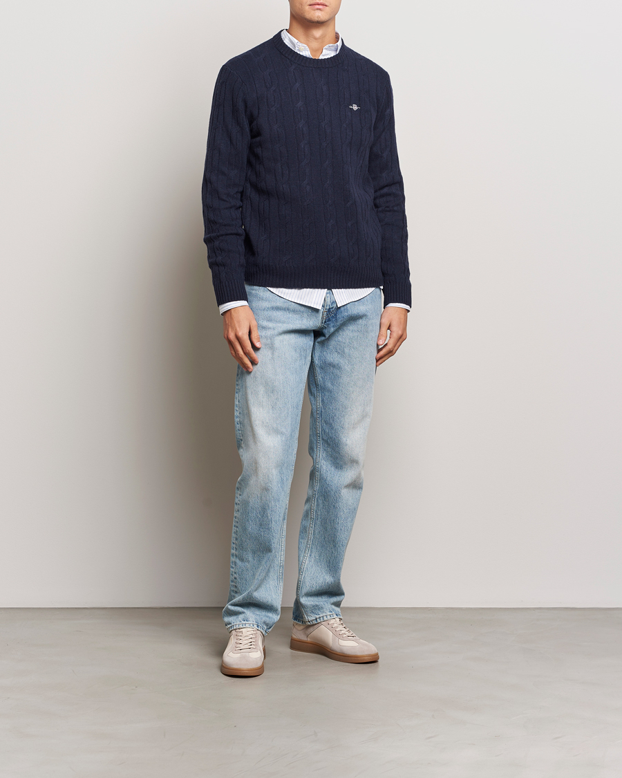 Homme | Pulls Et Tricots | GANT | Lambswool Cable C-Neck Evening Blue