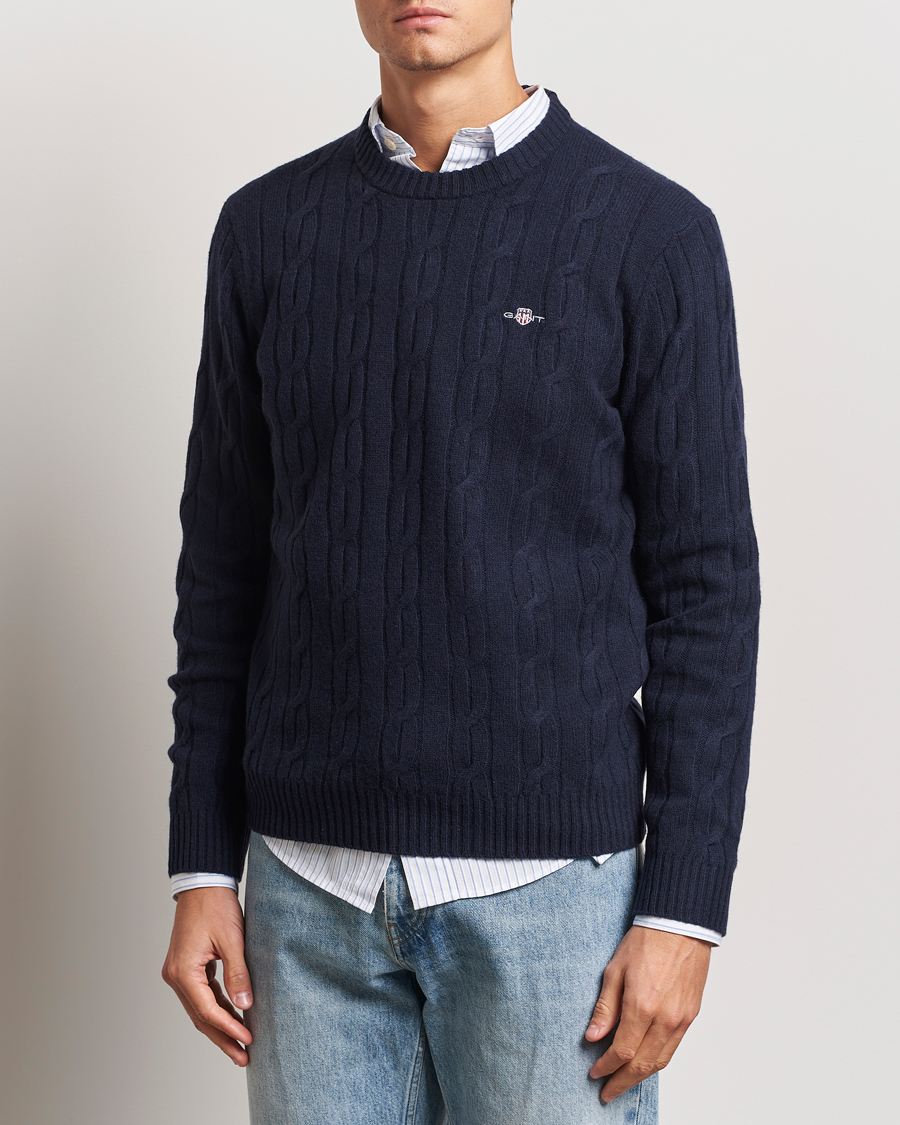 Homme | Pulls Et Tricots | GANT | Lambswool Cable C-Neck Evening Blue