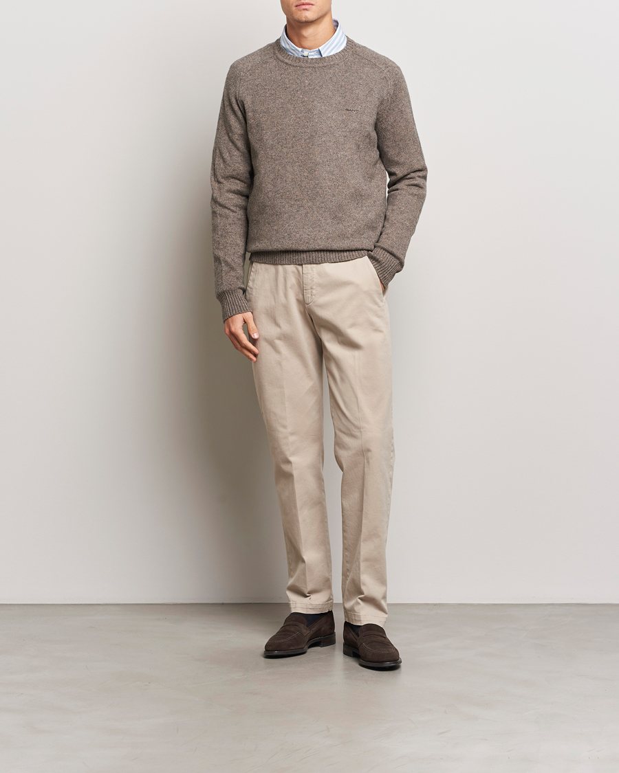 Homme | Pulls Et Tricots | GANT | Wool Blend C-Neck Dark Hazelnut Melange
