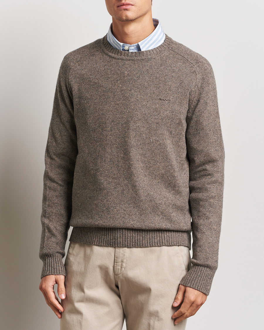 Homme | Pulls Et Tricots | GANT | Wool Blend C-Neck Dark Hazelnut Melange
