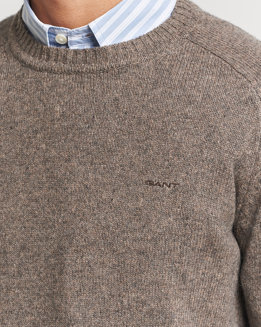 Homme | Pulls Et Tricots | GANT | Wool Blend C-Neck Dark Hazelnut Melange