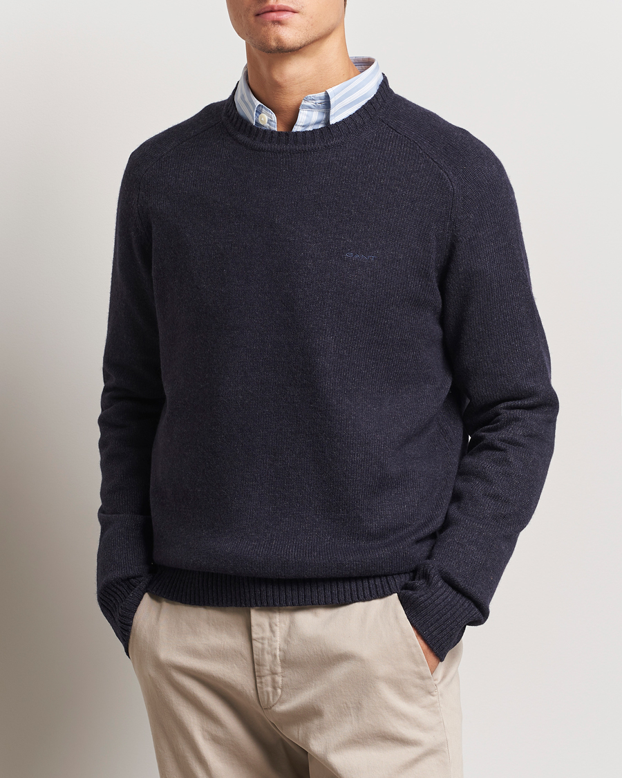 Homme | Pulls Et Tricots | GANT | Wool Blend C-Neck Dark Navy Melange