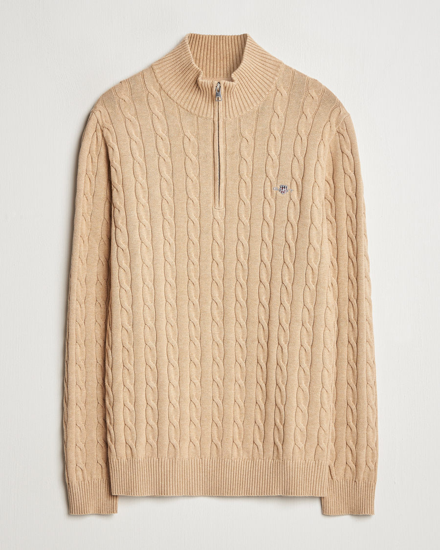 Homme | Pulls Et Tricots | GANT | Cotton Cable Half Zip Khaki Melange