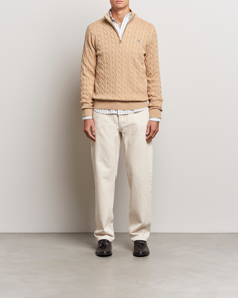 Homme | Pulls Et Tricots | GANT | Cotton Cable Half Zip Khaki Melange
