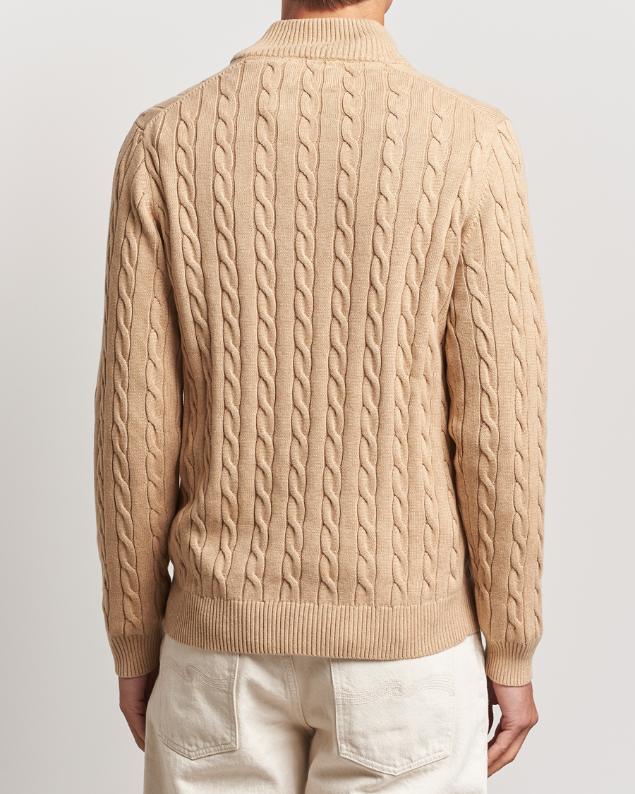 Homme | Pulls Et Tricots | GANT | Cotton Cable Half Zip Khaki Melange
