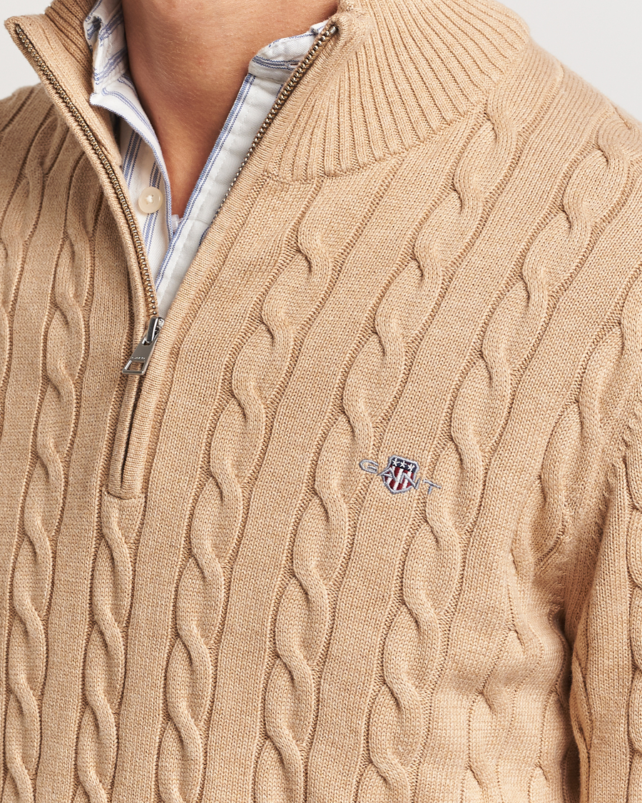 Homme | Pulls Et Tricots | GANT | Cotton Cable Half Zip Khaki Melange