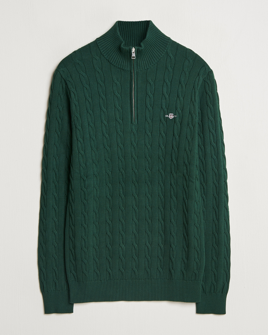 Homme | Pulls Et Tricots | GANT | Cotton Cable Half Zip Tartan Green
