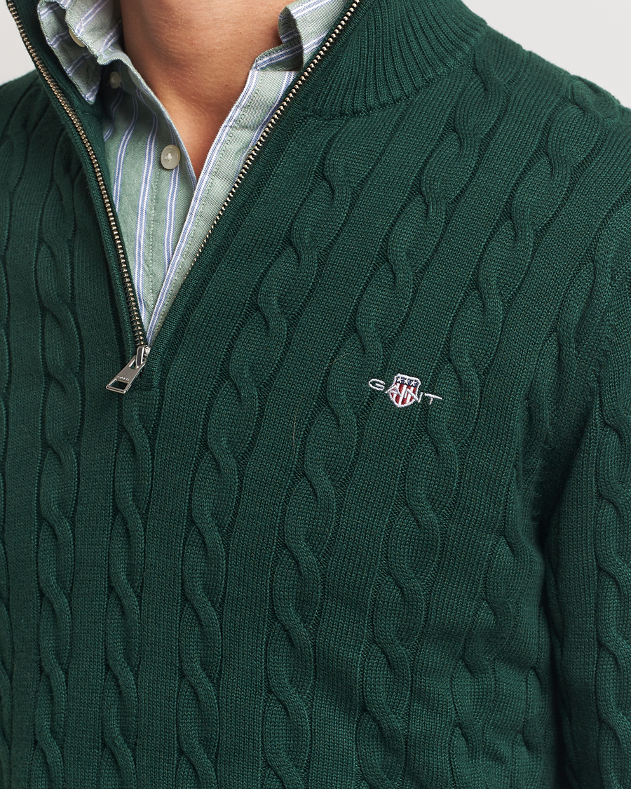 Homme | Pulls Et Tricots | GANT | Cotton Cable Half Zip Tartan Green
