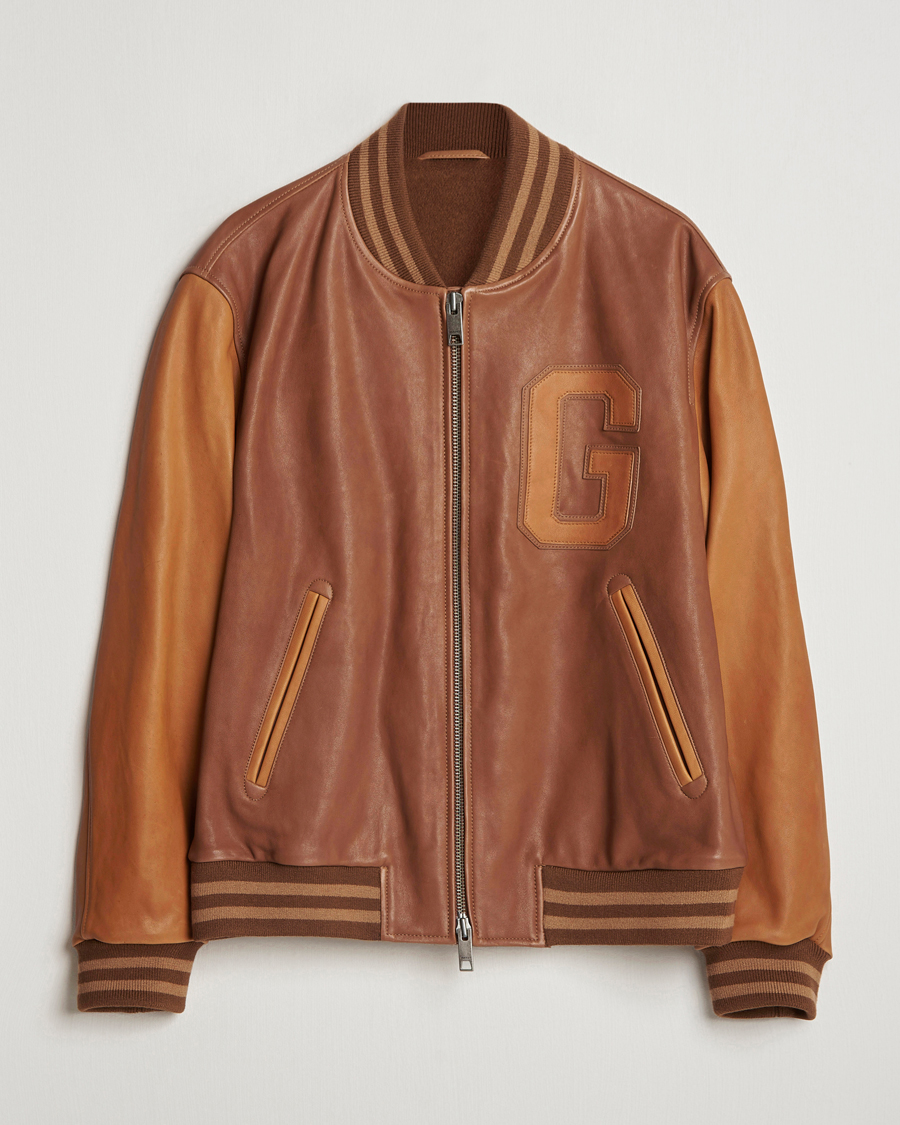 Homme | Manteaux Et Vestes | Gant | Leather Varsity Jacket Brown Sugar