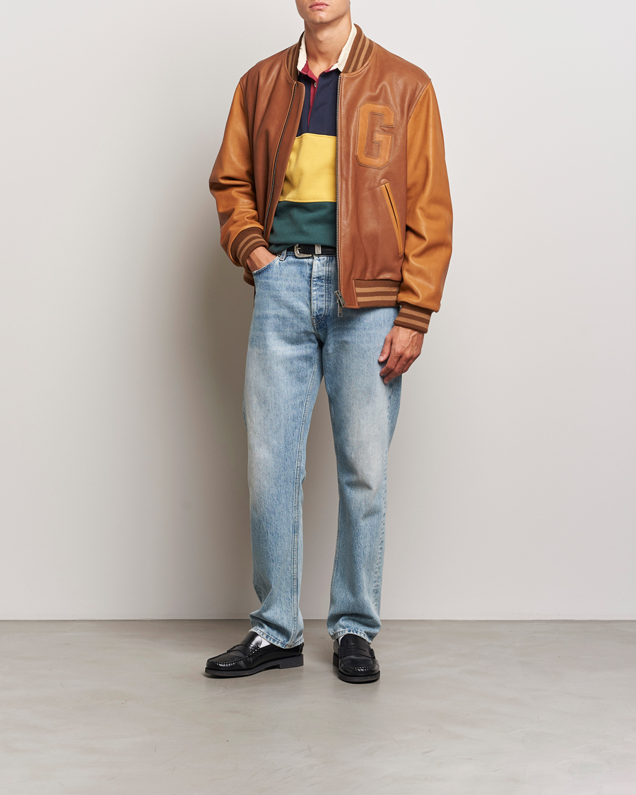Homme | Manteaux Et Vestes | Gant | Leather Varsity Jacket Brown Sugar