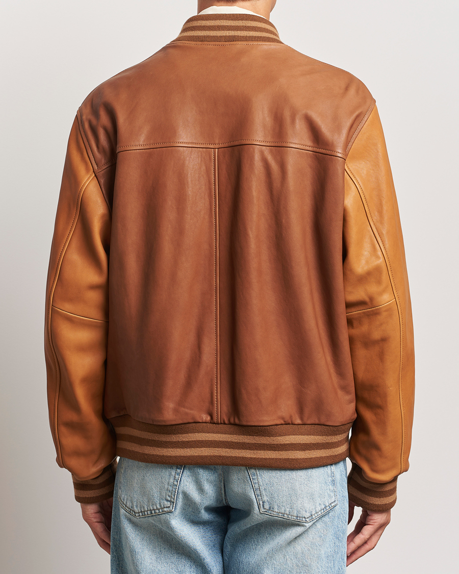 Homme | Manteaux Et Vestes | Gant | Leather Varsity Jacket Brown Sugar