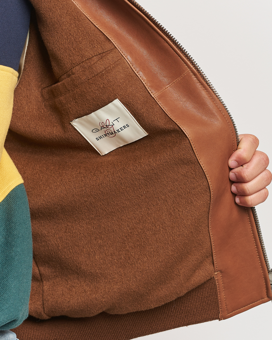 Homme | Manteaux Et Vestes | Gant | Leather Varsity Jacket Brown Sugar