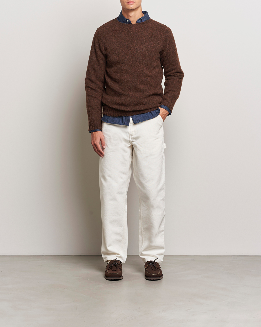 Homme | Pulls Et Tricots | Harley Of Scotland | Brushed Supersoft Lambswool Crewneck Coffee