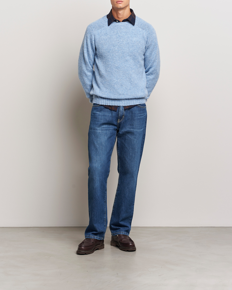 Homme | Pulls Et Tricots | Harley Of Scotland | Brushed Supersoft Lambswool Crewneck Ice Sea