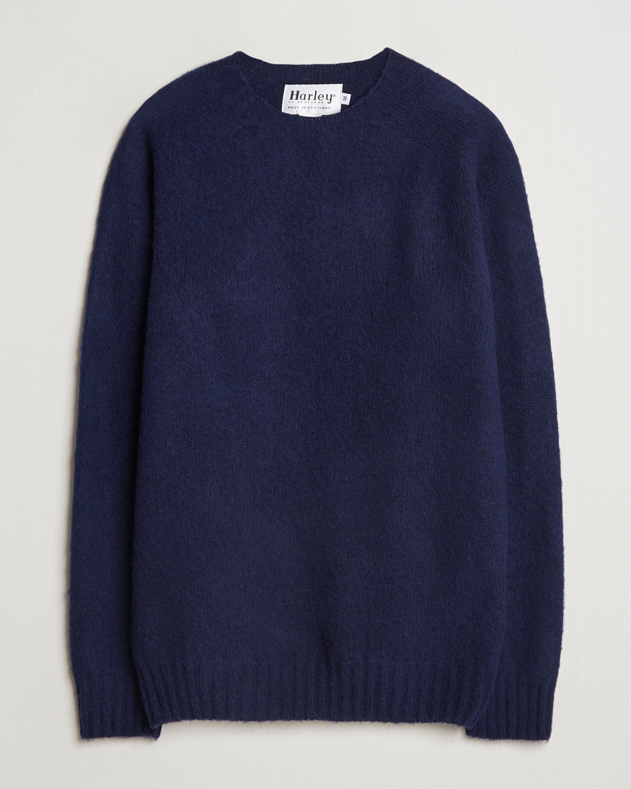 Homme | Pulls Et Tricots | Harley Of Scotland | Brushed Supersoft Lambswool Crewneck Navy
