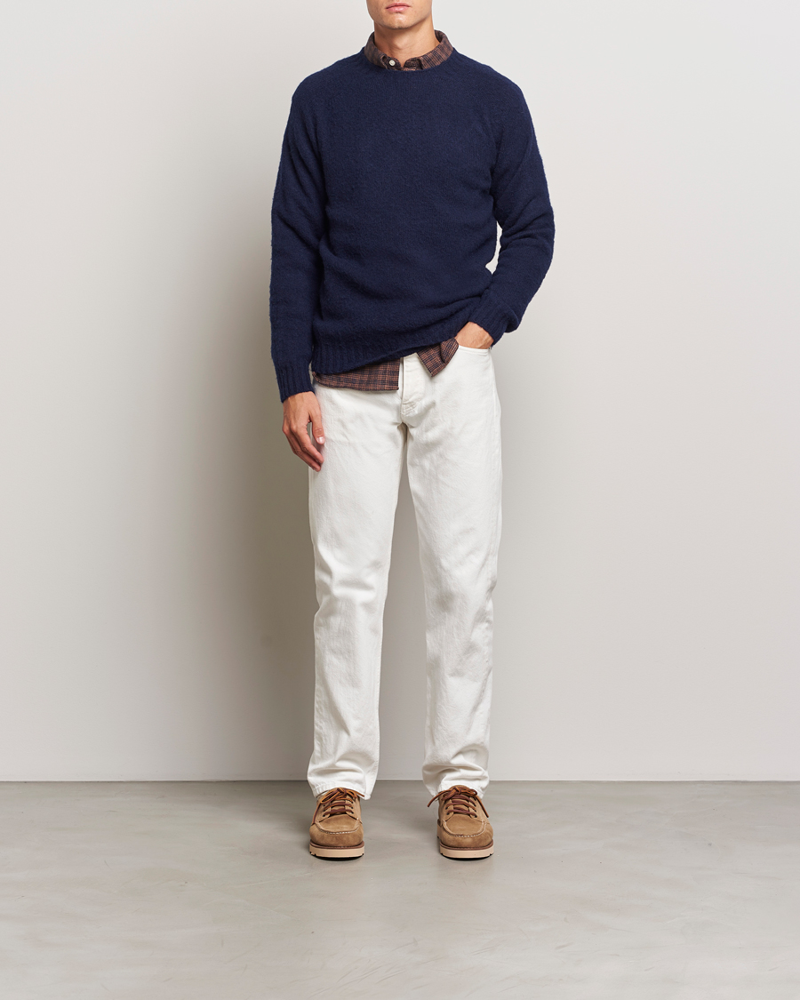 Homme | Pulls Et Tricots | Harley Of Scotland | Brushed Supersoft Lambswool Crewneck Navy