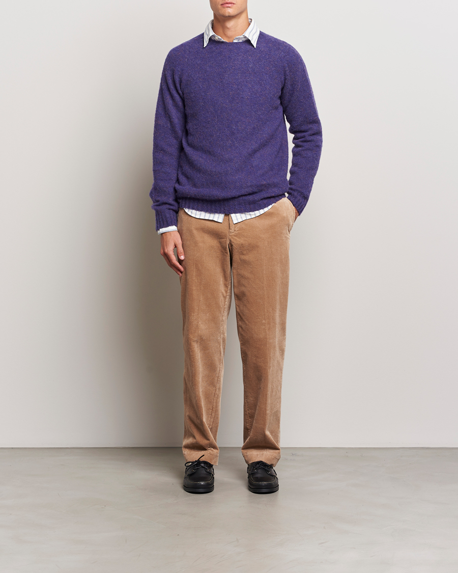 Homme | Pulls Et Tricots | Harley Of Scotland | Brushed Supersoft Lambswool Crewneck Royal Violet