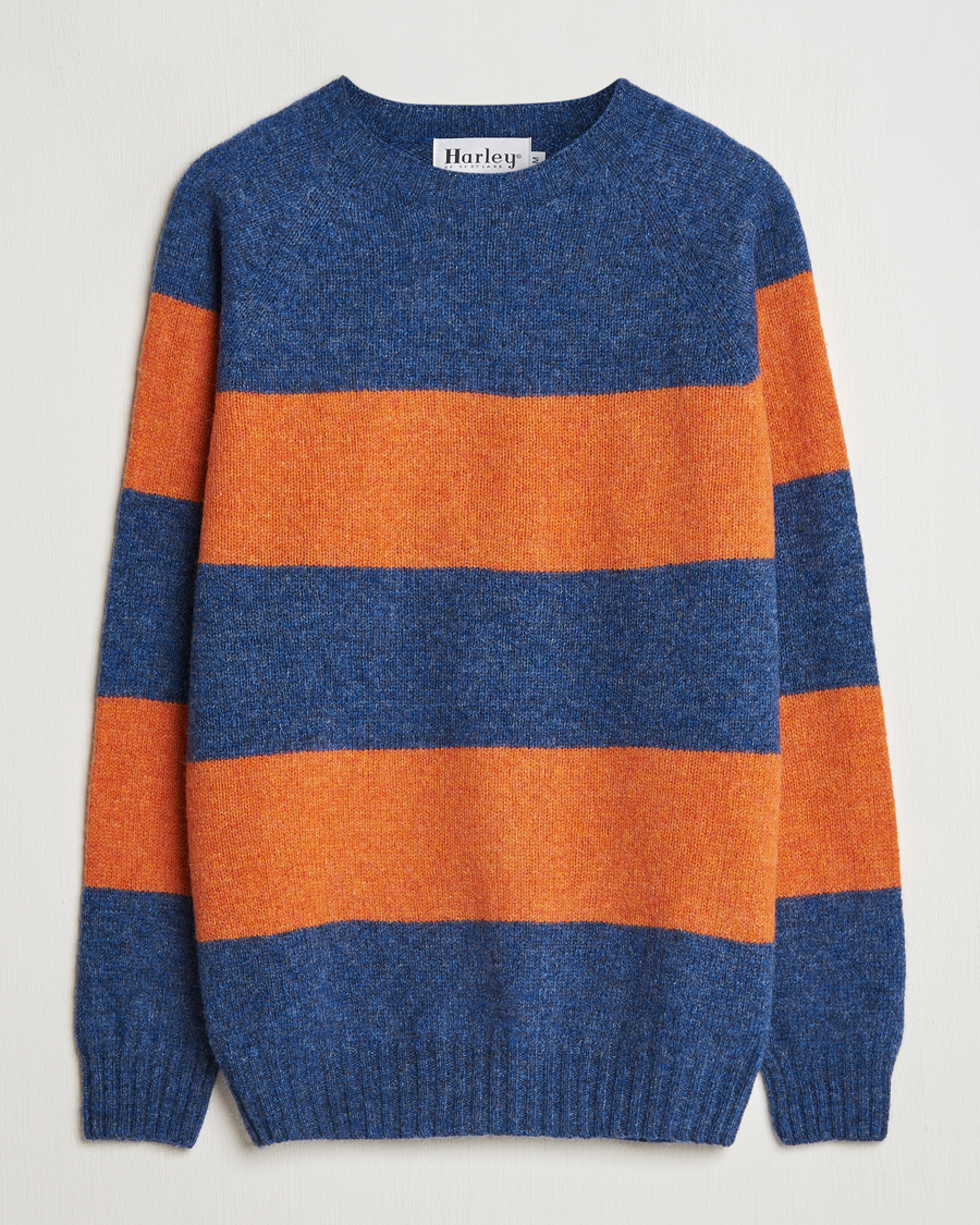 Homme | Pulls Et Tricots | Harley Of Scotland | Block Stripe Lambswool Crewneck Blue/Orange