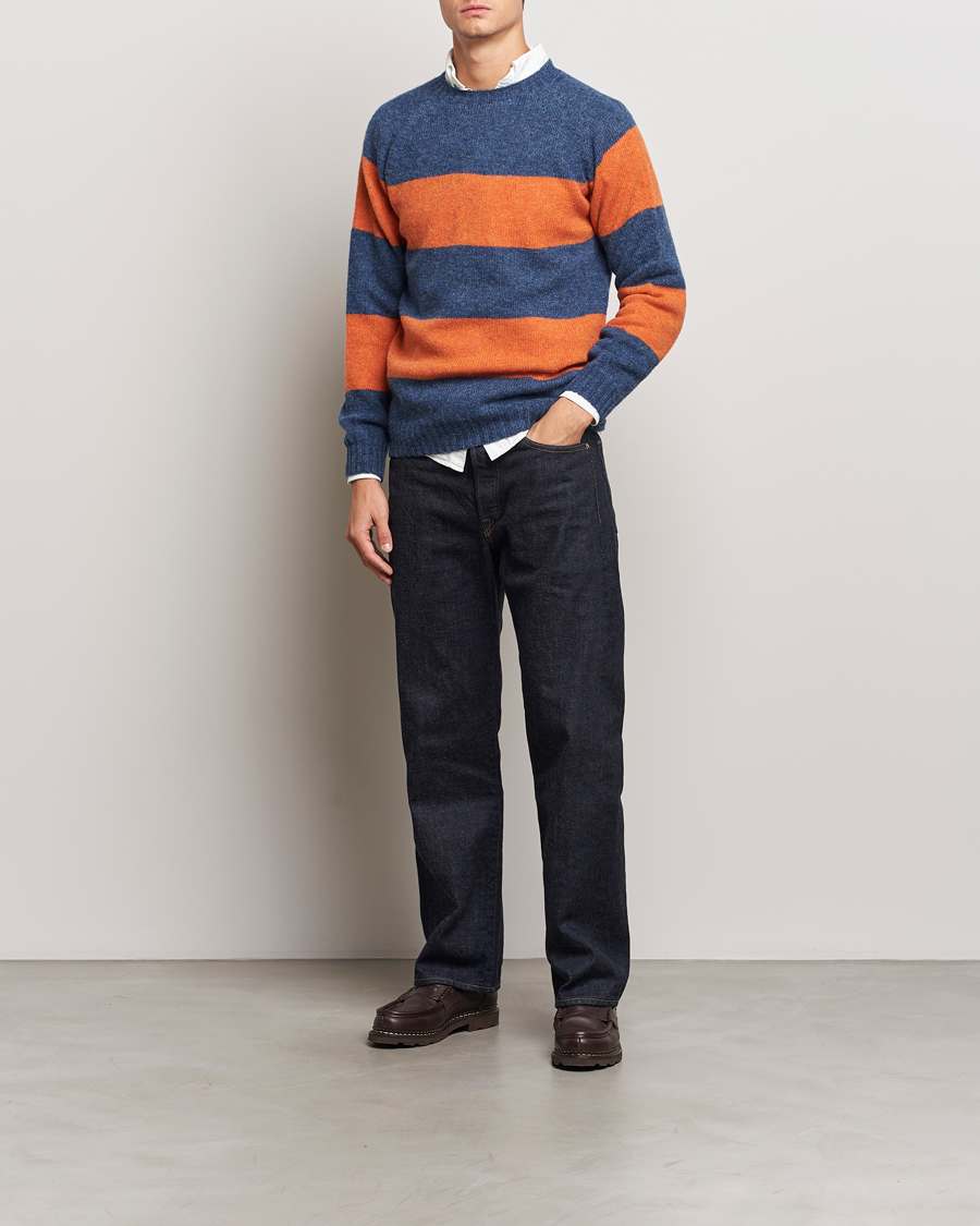 Homme | Pulls Et Tricots | Harley Of Scotland | Block Stripe Lambswool Crewneck Blue/Orange