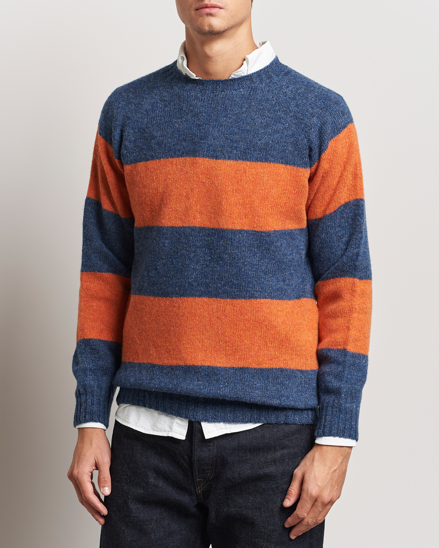 Homme | Pulls Et Tricots | Harley Of Scotland | Block Stripe Lambswool Crewneck Blue/Orange