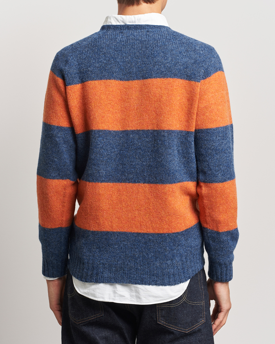 Homme | Pulls Et Tricots | Harley Of Scotland | Block Stripe Lambswool Crewneck Blue/Orange