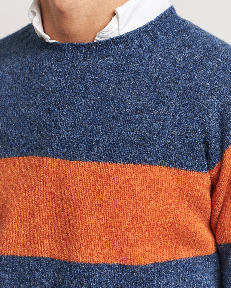 Homme | Pulls Et Tricots | Harley Of Scotland | Block Stripe Lambswool Crewneck Blue/Orange