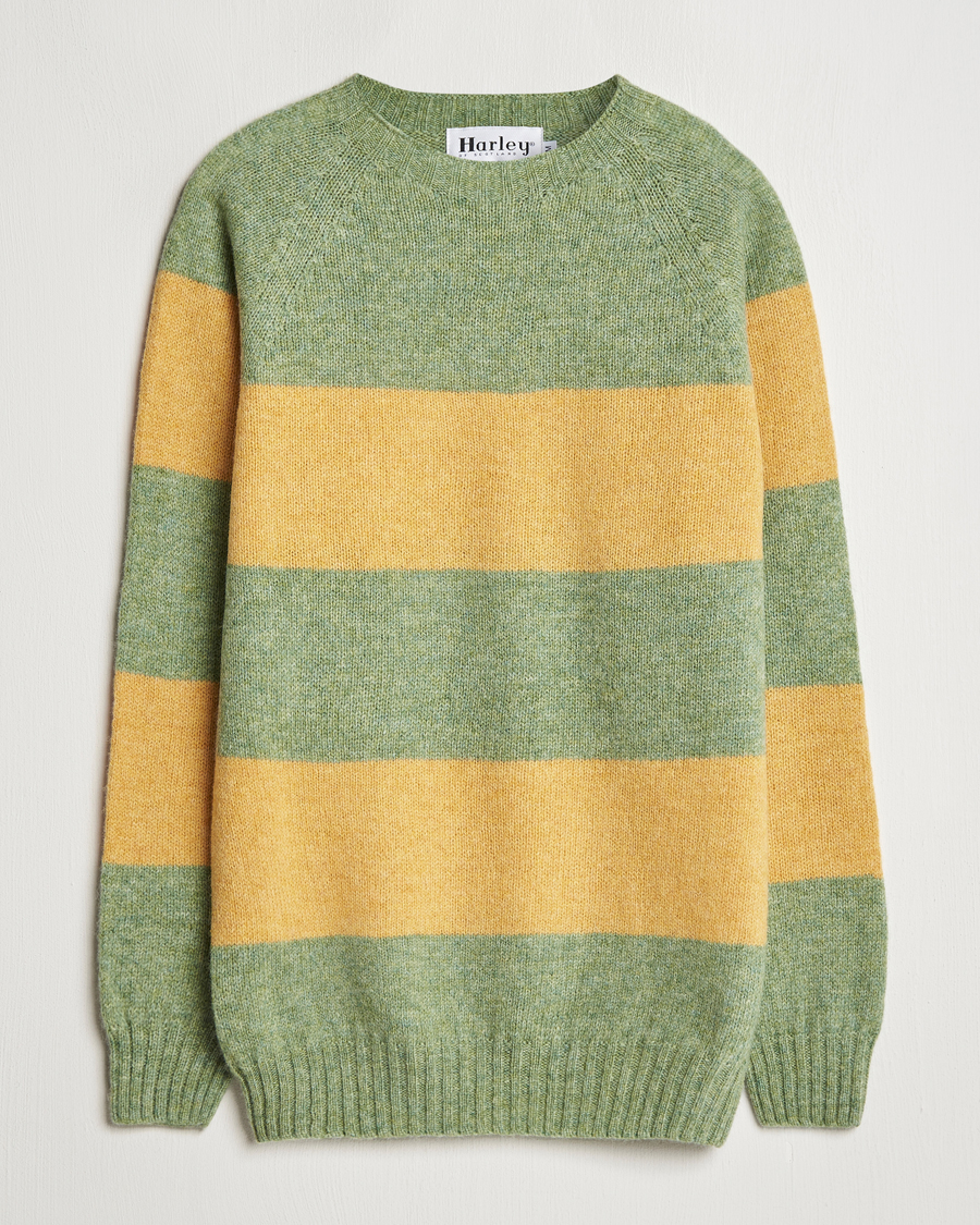 Homme | Pulls Et Tricots | Harley Of Scotland | Block Stripe Lambswool Crewneck Yellow/Green