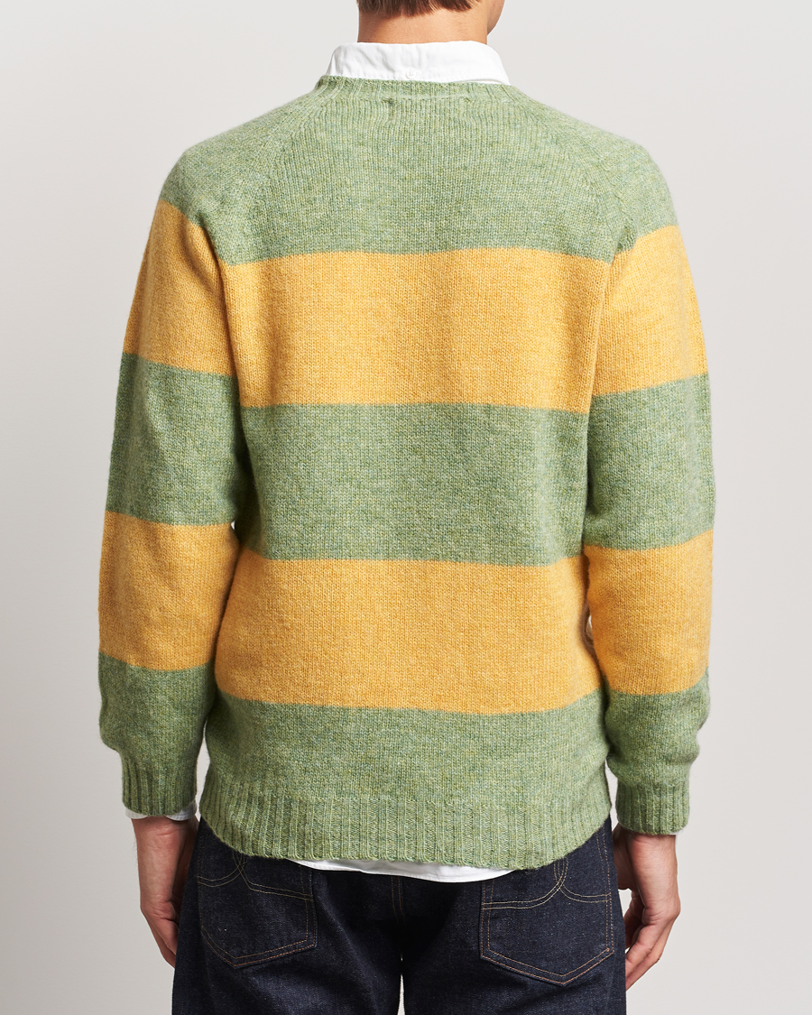Homme | Pulls Et Tricots | Harley Of Scotland | Block Stripe Lambswool Crewneck Yellow/Green