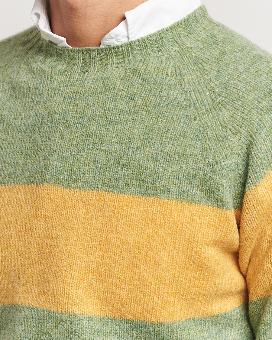 Homme | Pulls Et Tricots | Harley Of Scotland | Block Stripe Lambswool Crewneck Yellow/Green