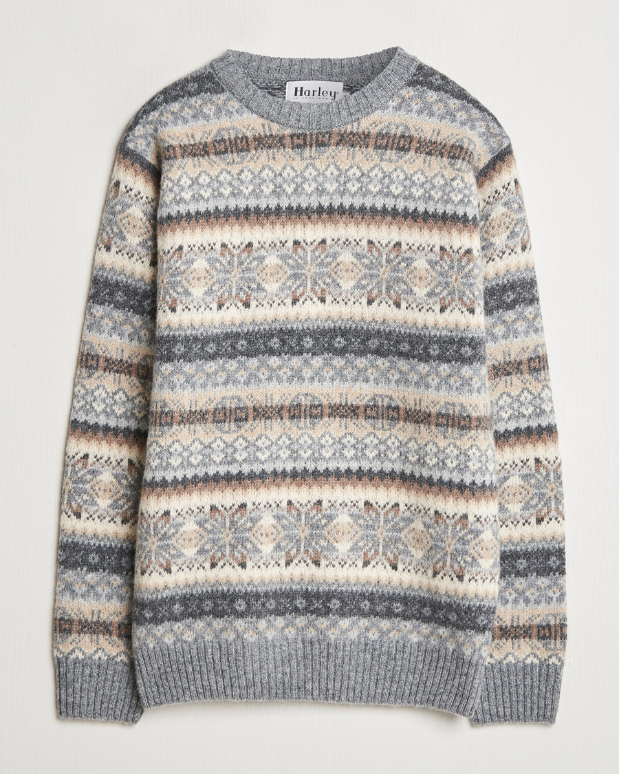 Homme | Pulls Et Tricots | Harley Of Scotland | Supersoft Lambswool Fairisle Crewneck Grey