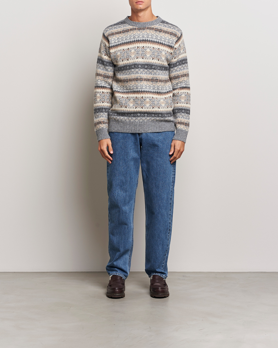 Homme | Pulls Et Tricots | Harley Of Scotland | Supersoft Lambswool Fairisle Crewneck Grey