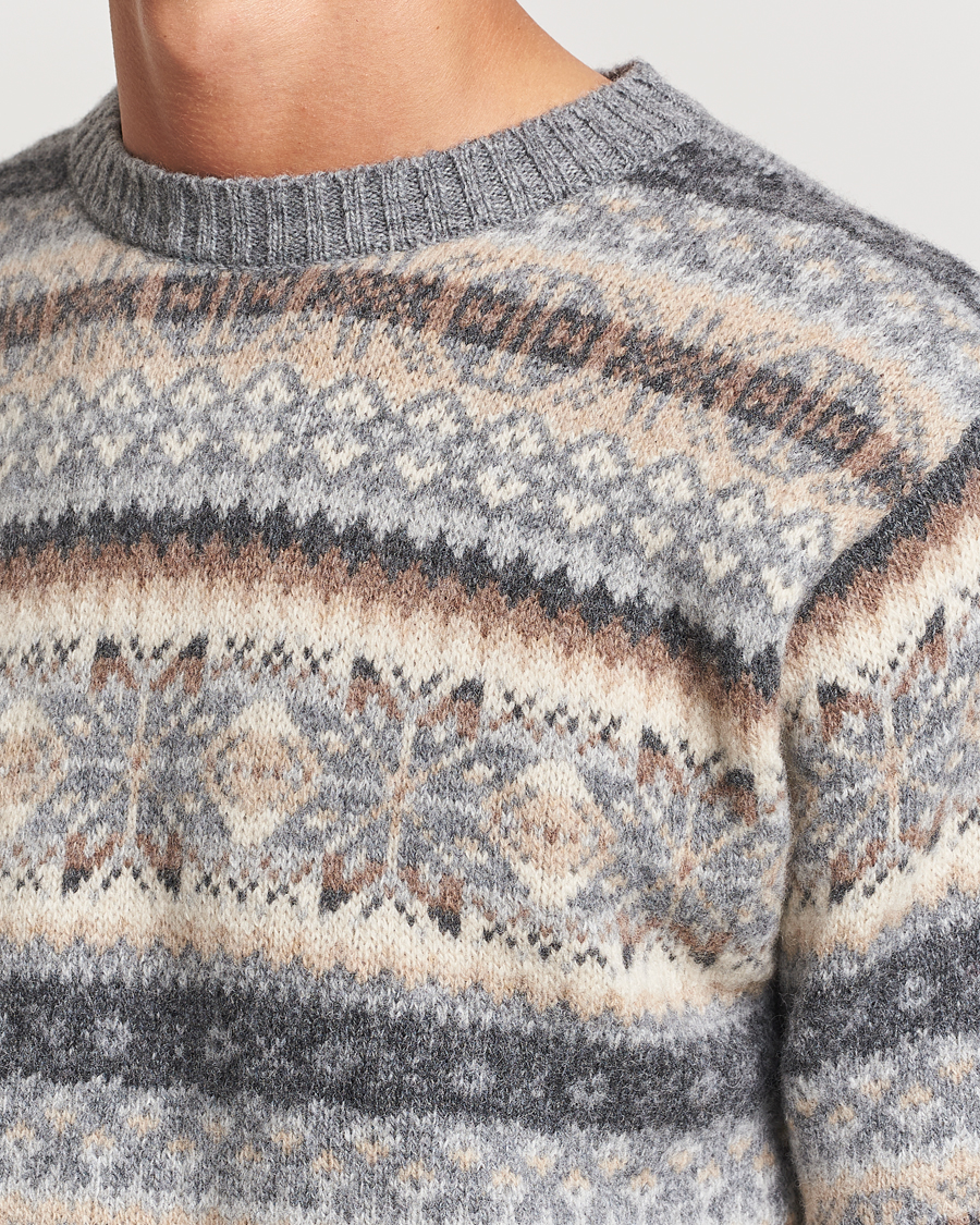 Homme | Pulls Et Tricots | Harley Of Scotland | Supersoft Lambswool Fairisle Crewneck Grey
