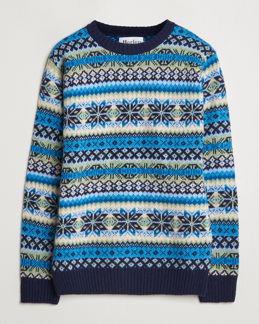 Homme | Pulls Et Tricots | Harley Of Scotland | Supersoft Lambswool Fairisle Crewneck Navy